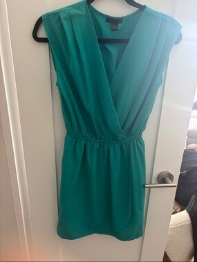 Aqua Teal Sleeveless Surplice Mini Dress
